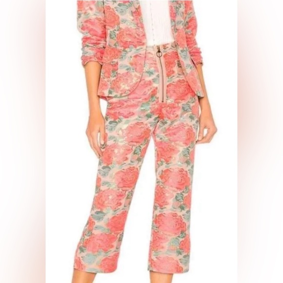 For Love & Lemons Floral High Wasted Capri Pants Size S Zipper Front Closure - Picture 6 of 10